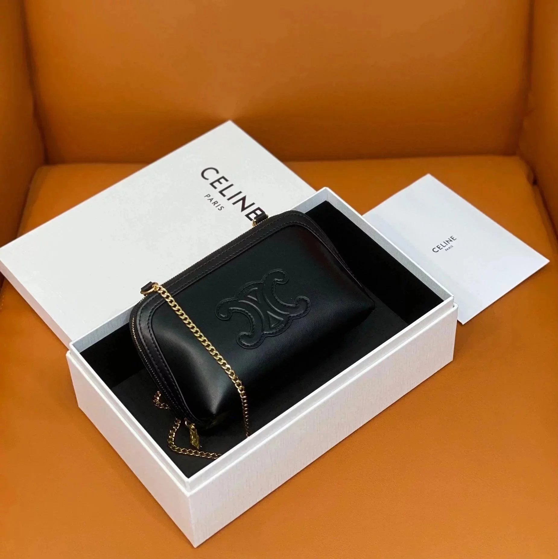 Celine women's bag Top version 【Level Surrogate Shopping for Personal Use】CLUTCHWITHCHAIN Mini Smooth Cowhide Little Shell Bag Chain Bag Italian Original Leather Chain Small Bag Clutch Handbag Shoulder Bag Messenger Bag Women's Bag Women's Bag