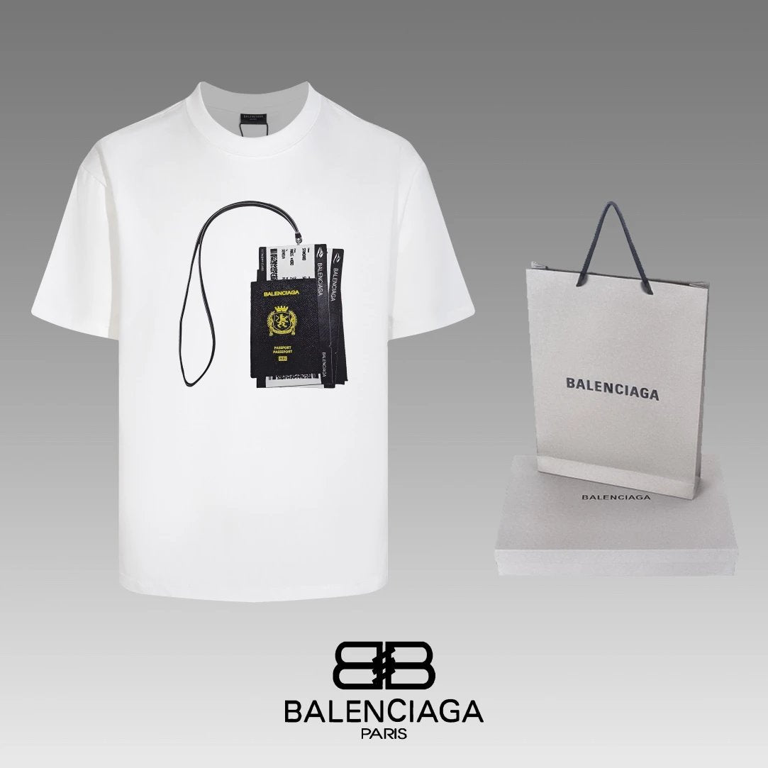 Balenciaga T-shirt Front Chest Tag Pattern Print logo round Neck Short Sleeve25ss New Pure Cotton Unisex Style T T-shirt OS Loose Fit Base Shirt Top Half Sleeve T-Shirt