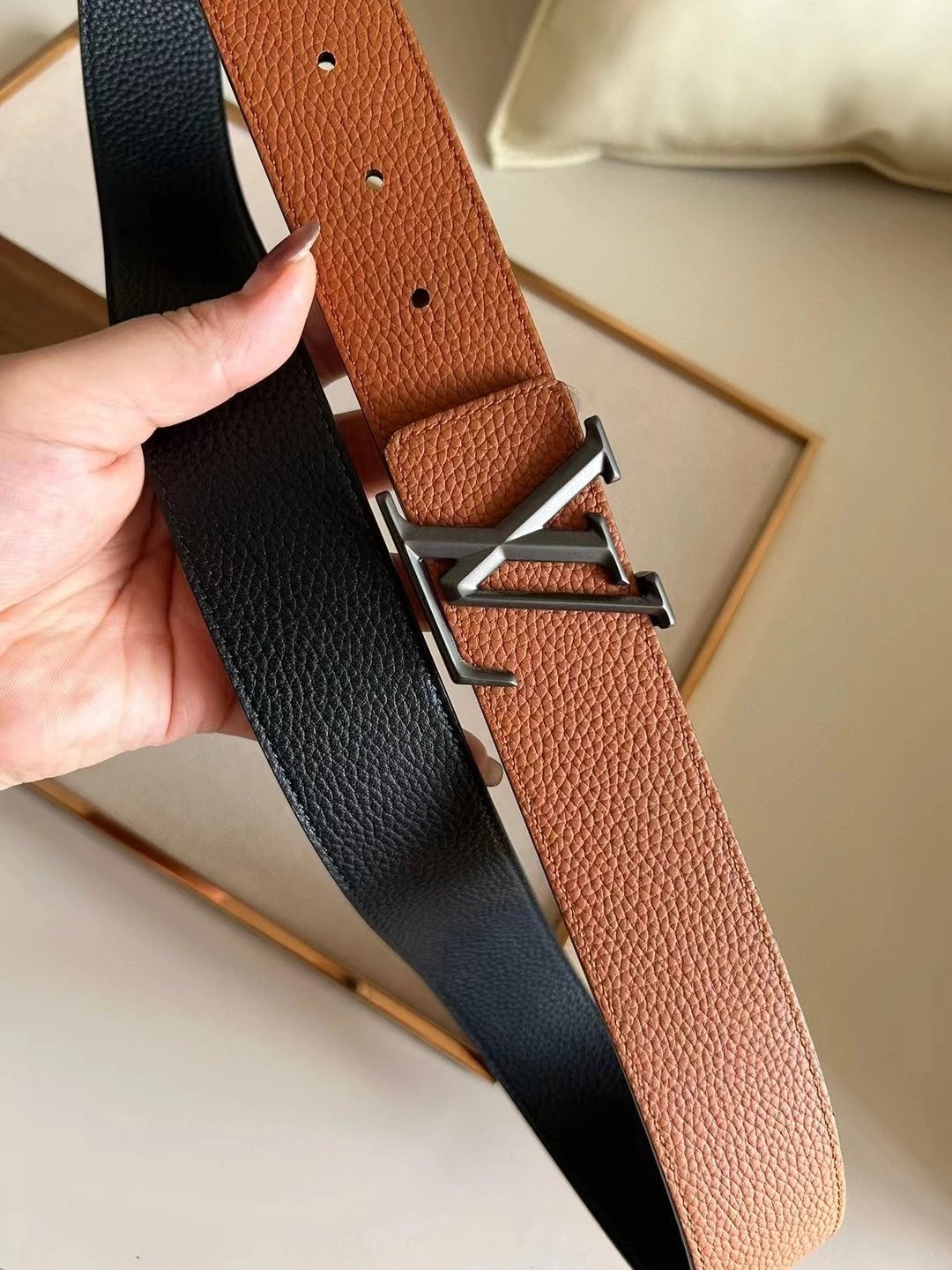 Louis Vuitton LV Belt Top version 【Counter Quality】The Most New Belt4.0cm Men's Belt Metal Buckle Men's Leather Belt with Classic Presbyopic Checkered Belt with Genuine Goods Packaging No Problem in and out of the Counter Versatile Casual Fashion Formal W