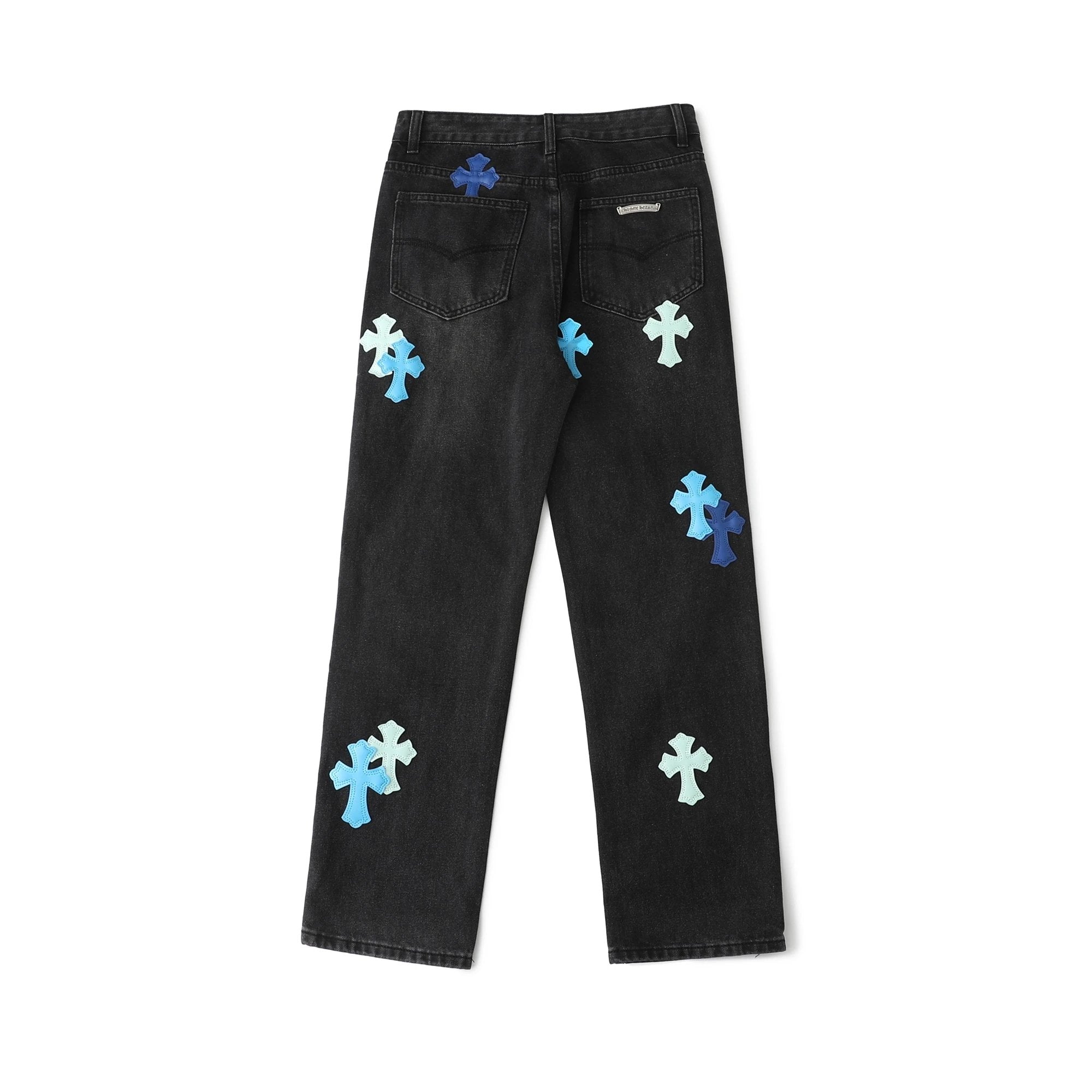 Chrome Hearts Jeans Front and back light and dark blue cross patches logo25ss Spring Summer New Straight Loose Slim Fit Jeans Unisex Long Pants