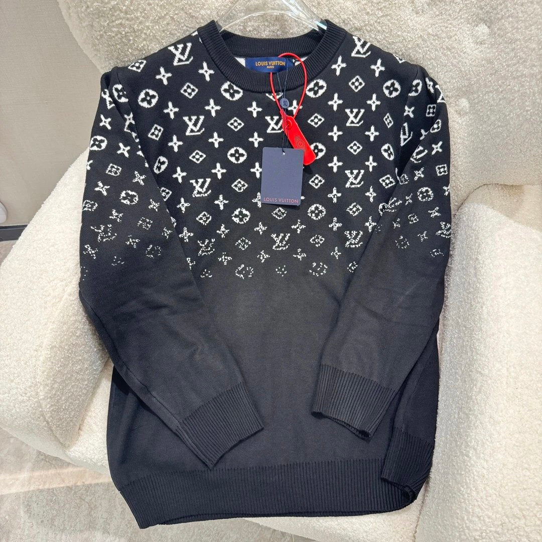 Louis Vuitton LV Sweater Gradient Crew Neck Sweater Long Sleeve Pullover Thickened Lazy Style OS Loose Fit Casual Jacket for Men and Women, Versatile Inner Layer