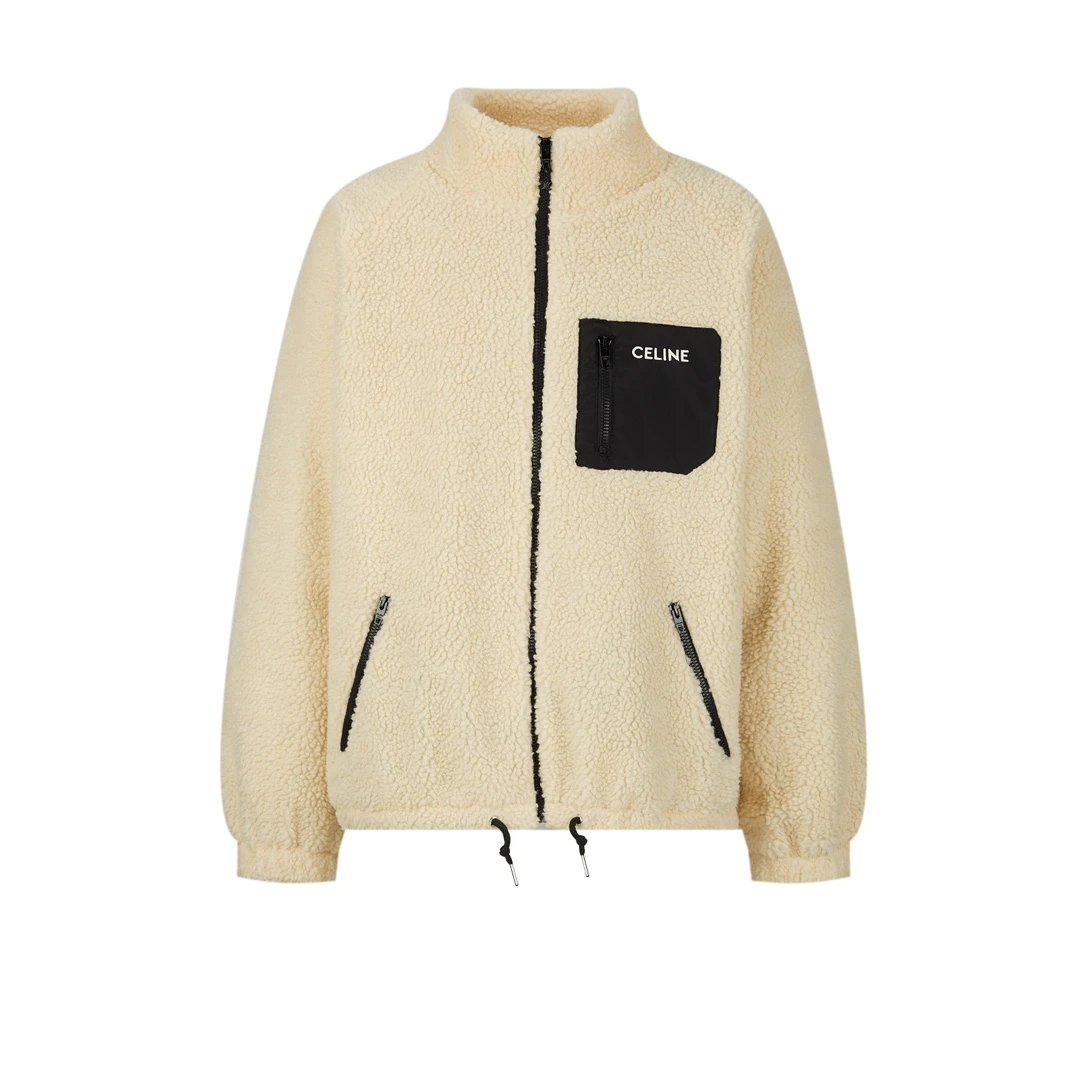 Celine Jackets Lamb Wool Embroidered Zipper Cotton Jacket Unisex Winter Warm Sports Casual Loose Fit Versatile Coat