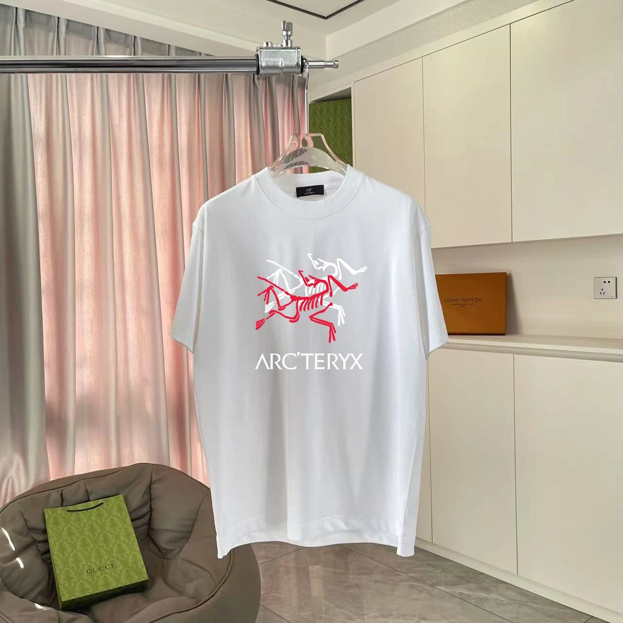 Arc'teryx T-shirt Chest Dual Color Overlapping Skeleton Print logo round Neck Short Sleeve25ss New pure cotton T Unisex T-Shirt OS Loose Fit Base Shirt Top Half Sleeve T-Shirt