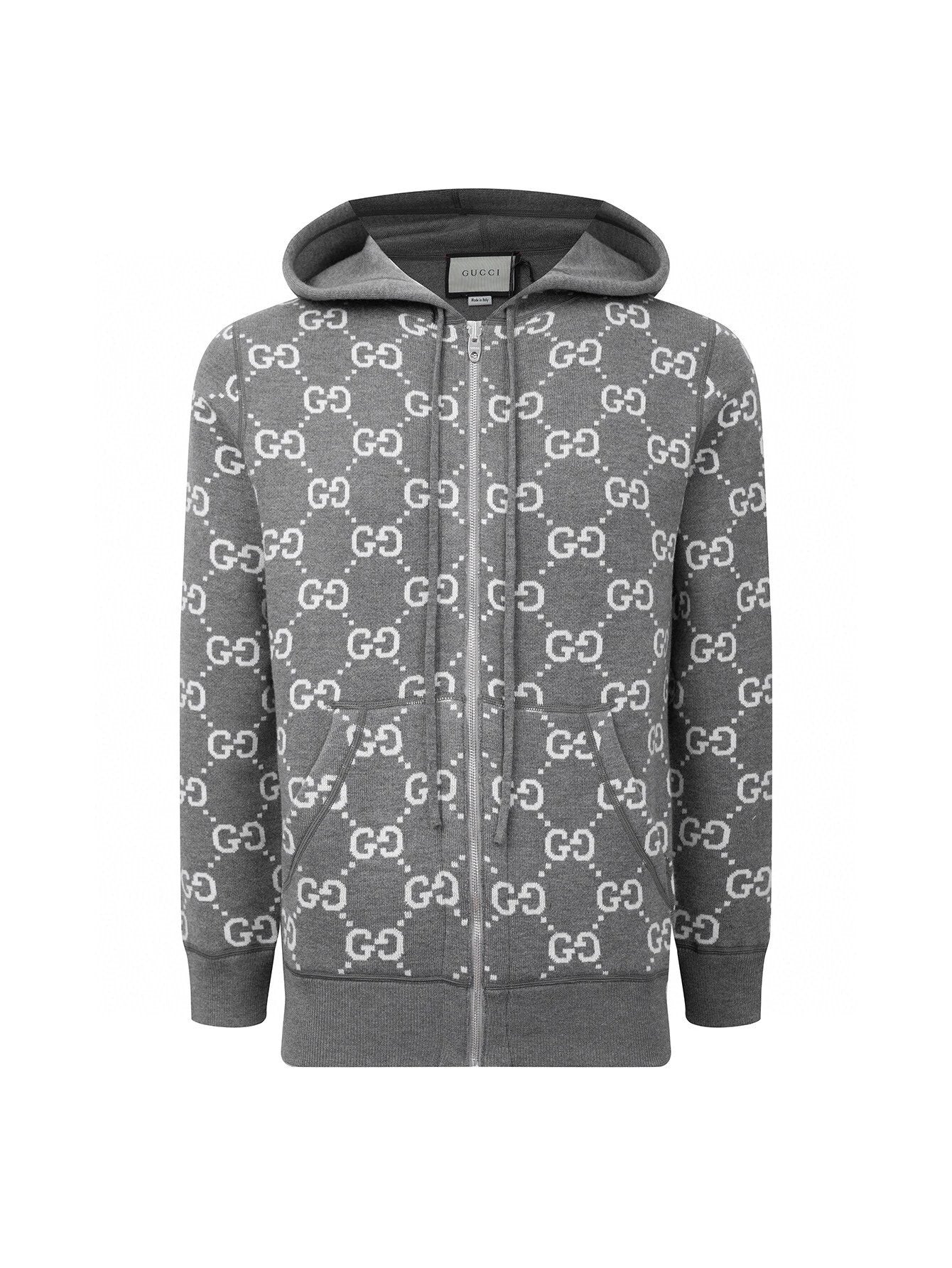 Gucci Sweater Classic Style Reversible Two-Sided Different Styles C Jacquard Cashmere Blend Hooded Sweater Jacket Unisex