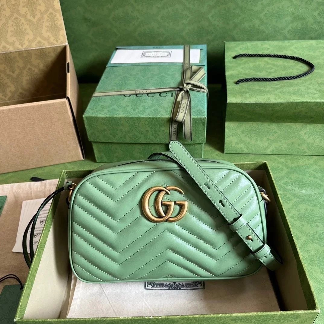 Gucci Women's Bag Top version 【 **Original Leather】Classic Ma Meng Camera Bag Marmont Series Camera Bag Crossbody Bag Large Small Size Size2023New Color Black Hardware Chain Shoulder Bag Large24cm Small Size18cm44763263493644806
