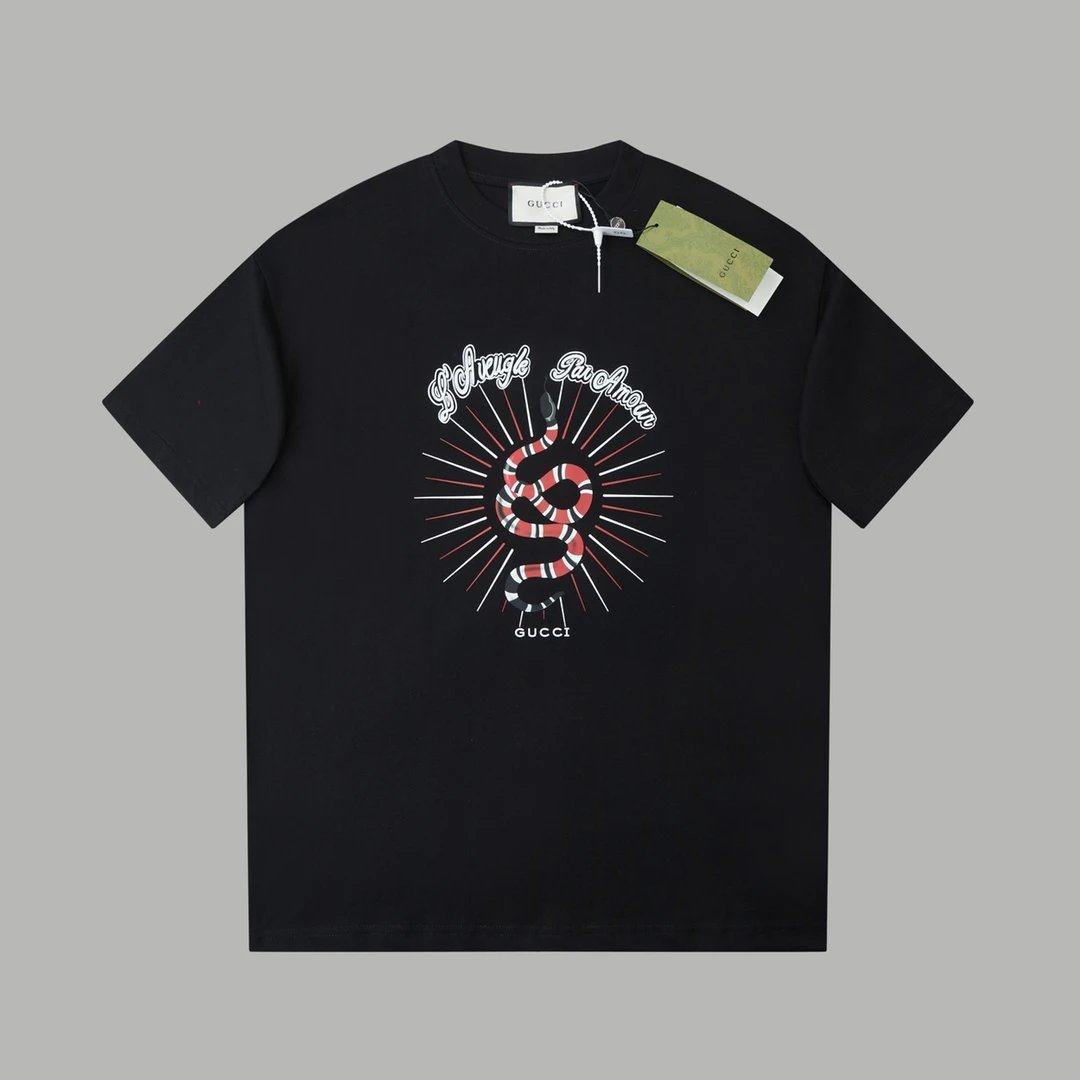 Gucci T-shirt Year of the Snake Limited Edition Front Plate Snake Pattern Print logo round Neck Short Sleeve25ss New Pure Cotton Unisex Style T Casual T-Shirt Base Layer Shirt OS Loose Fit Short Sleeve Top