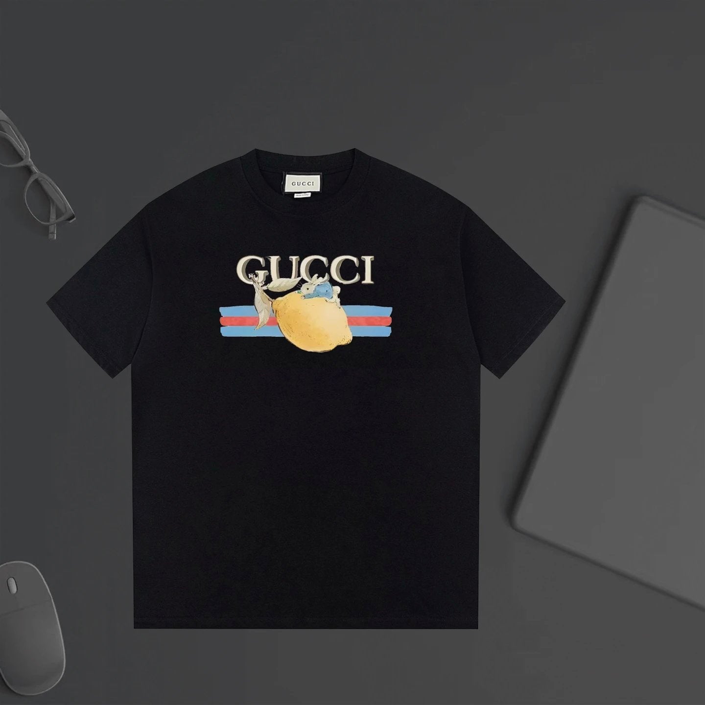 Gucci T-shirt Cartoon Letter Print on Chest logo round Neck Short Sleeve25ss New Pure Cotton Unisex Style T Casual T-Shirt Base Layer Shirt OS Loose Fit Half Sleeve Top Plus Size
