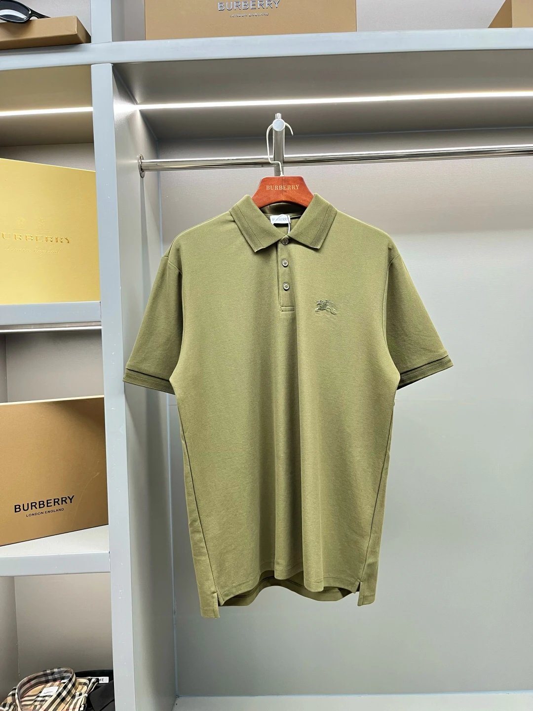 Burberry T-shirt Micro-label Embroidered Piqué Cotton POLO Shirt Lapel Short Sleeve25ss New Unisex Short Sleeve OS Loose T Business Half Sleeve Shirt Plus Size T-Shirt
