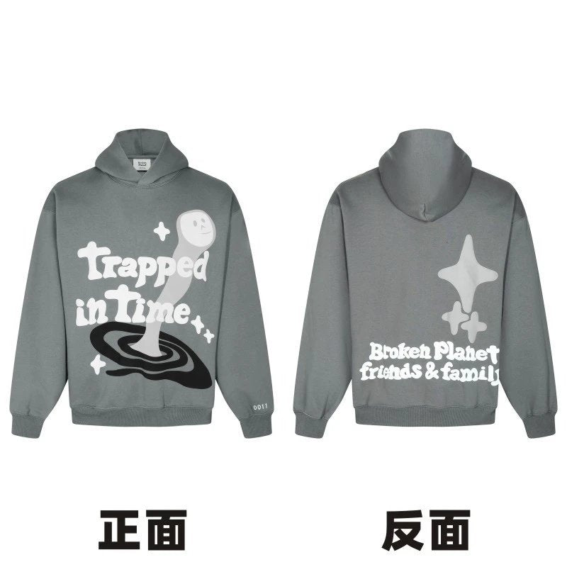 Broken Planet Market Hoodie American Fashion Brand Hip Hop Letters Printing plus Velvet Couple Models All-Match Hoodie-CY