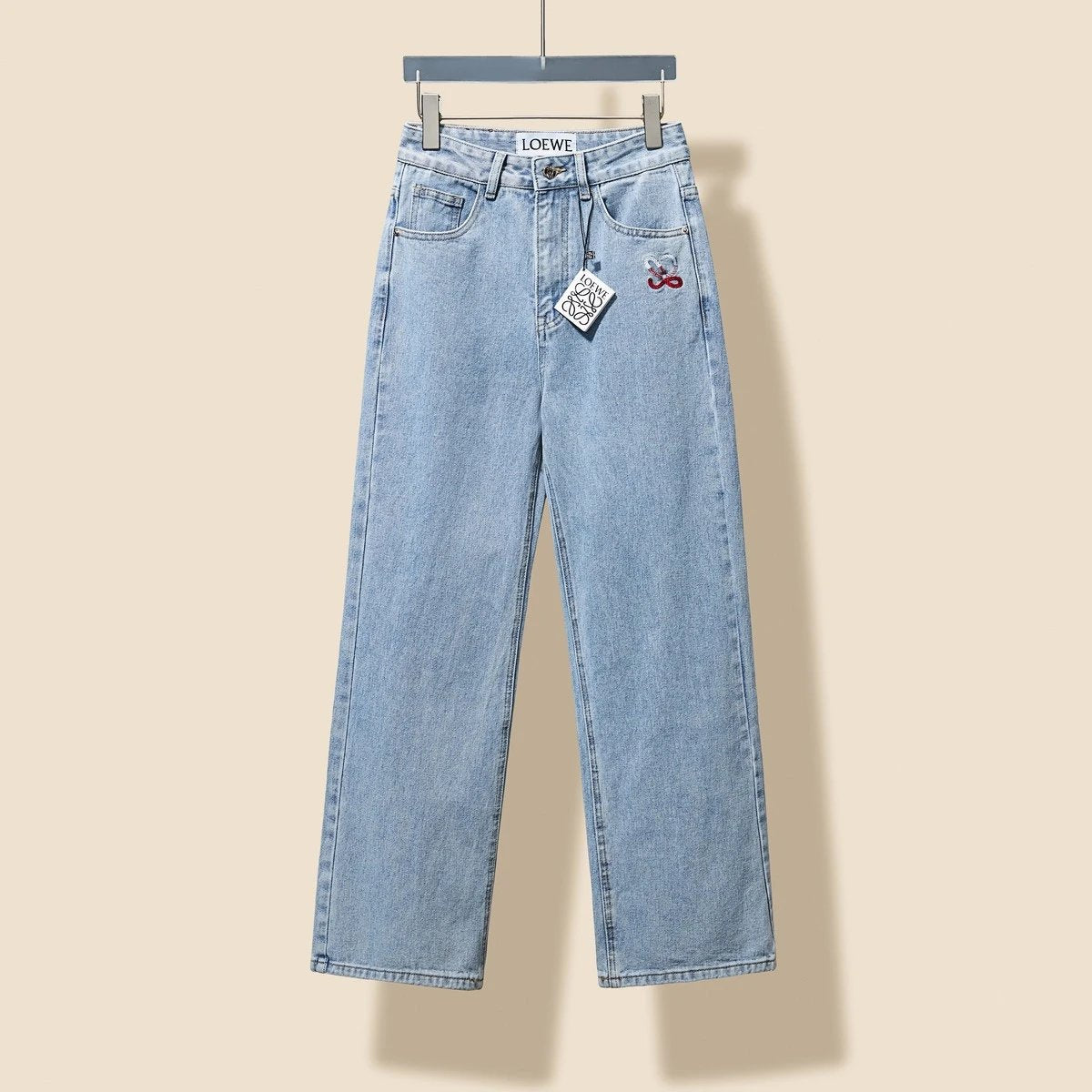 LOEWE Jeans Three-Color Embroidery logo Women's Versatile Casual Denim Pants