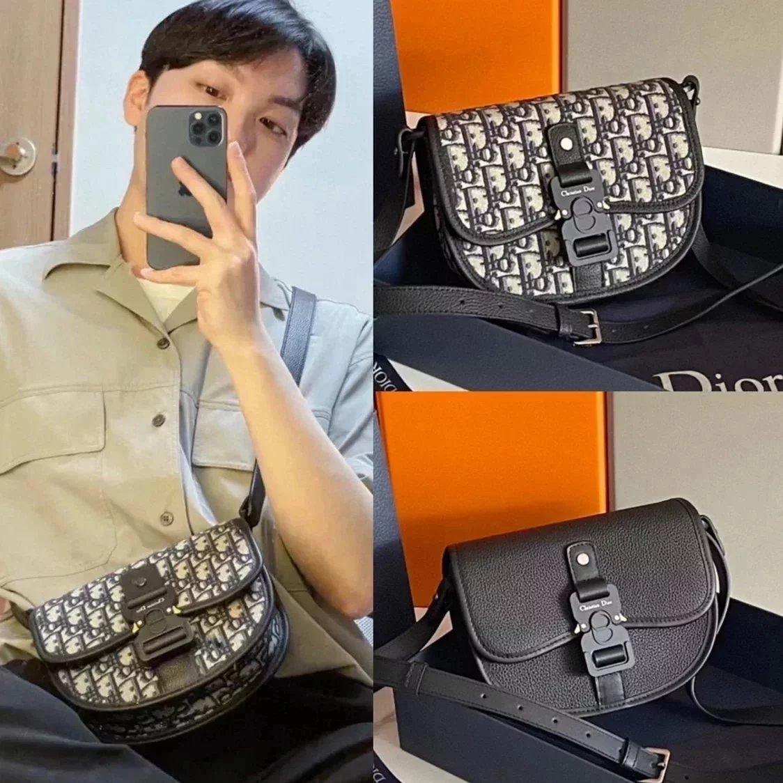 Dior Men's Bag Top version New GallopFall22Messenger bag bobby Men's Bag Presbyopic Full Leather Saddle Semicircle Hobos Shoulder Bag Messenger Bag Men's and Women's Same Style Bag