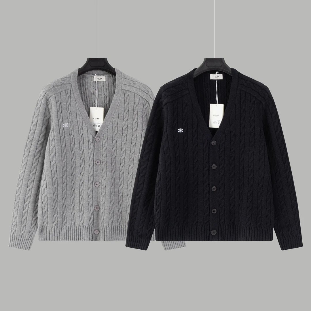 Celine Sweater Twist Knot Cardigan Sweater Unisex Outerwear Long Sleeve Soft Lazy Style OS Loose Fit Thickened Jacket for Versatile Casual Wear