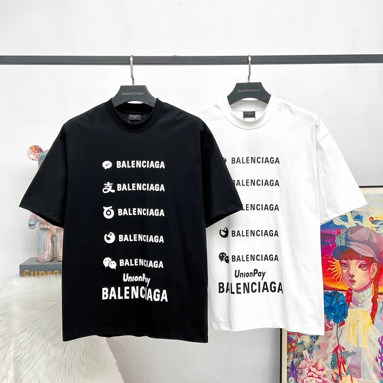 Balenciaga T-shirt Collaboration Payment Letter Print logo round Neck Short Sleeve25ss New Pure Cotton Unisex Style T T-shirt OS Loose Fit Base Shirt Top Half Sleeve T-Shirt
