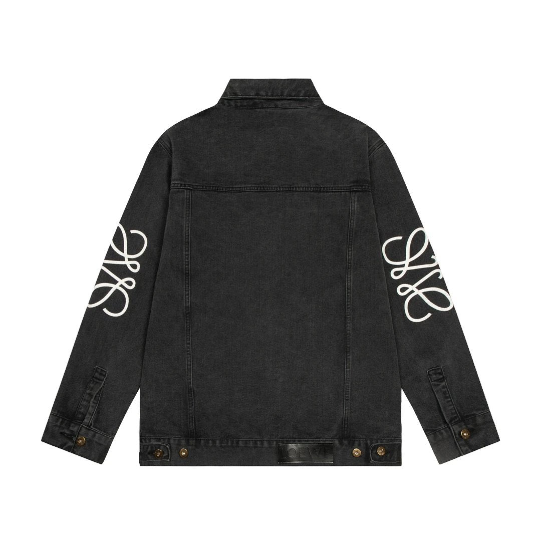 LOEWE Jackets Denim Jacket Fashion Simple Heavy Casual Short Denim Unisex Washed Vintage Turn-down Collar Jacket
