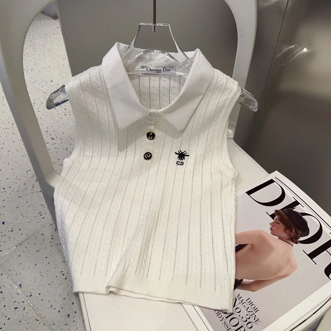 Dior T-shirt Chest CD Embroidery logo Sleeveless Short Sleeve Sleeveless Vest25ss New Pure Cotton Women's Style T T-shirt OS Loose Fit Base Shirt Top Half Sleeve T-Shirt
