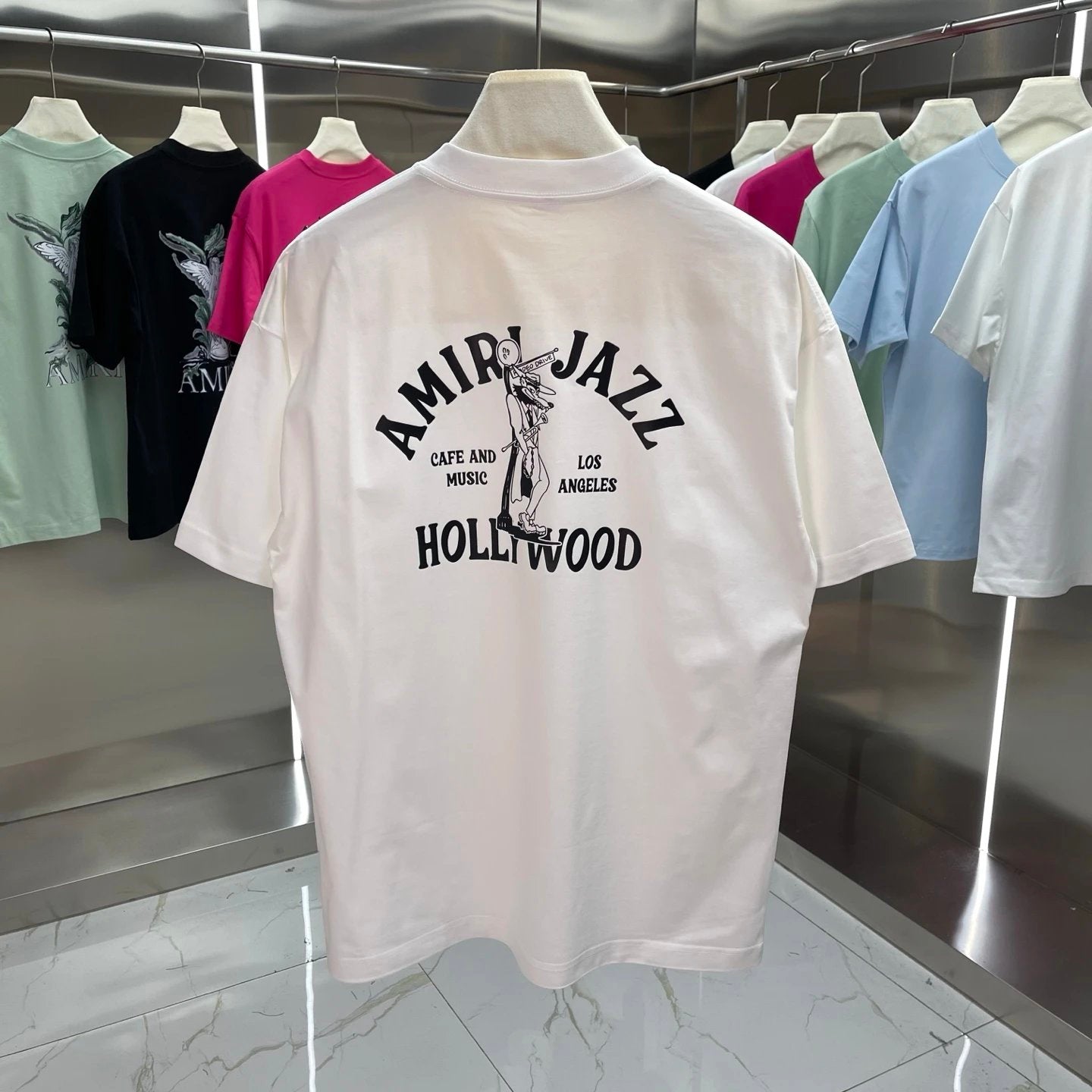 Amiri T-shirt Back Letter Pattern Print logo round Neck Short Sleeve25ss New pure cotton T Unisex T-Shirt OS Drop Shoulder Loose Fit Base Shirt Top T-Shirt Short Sleeve