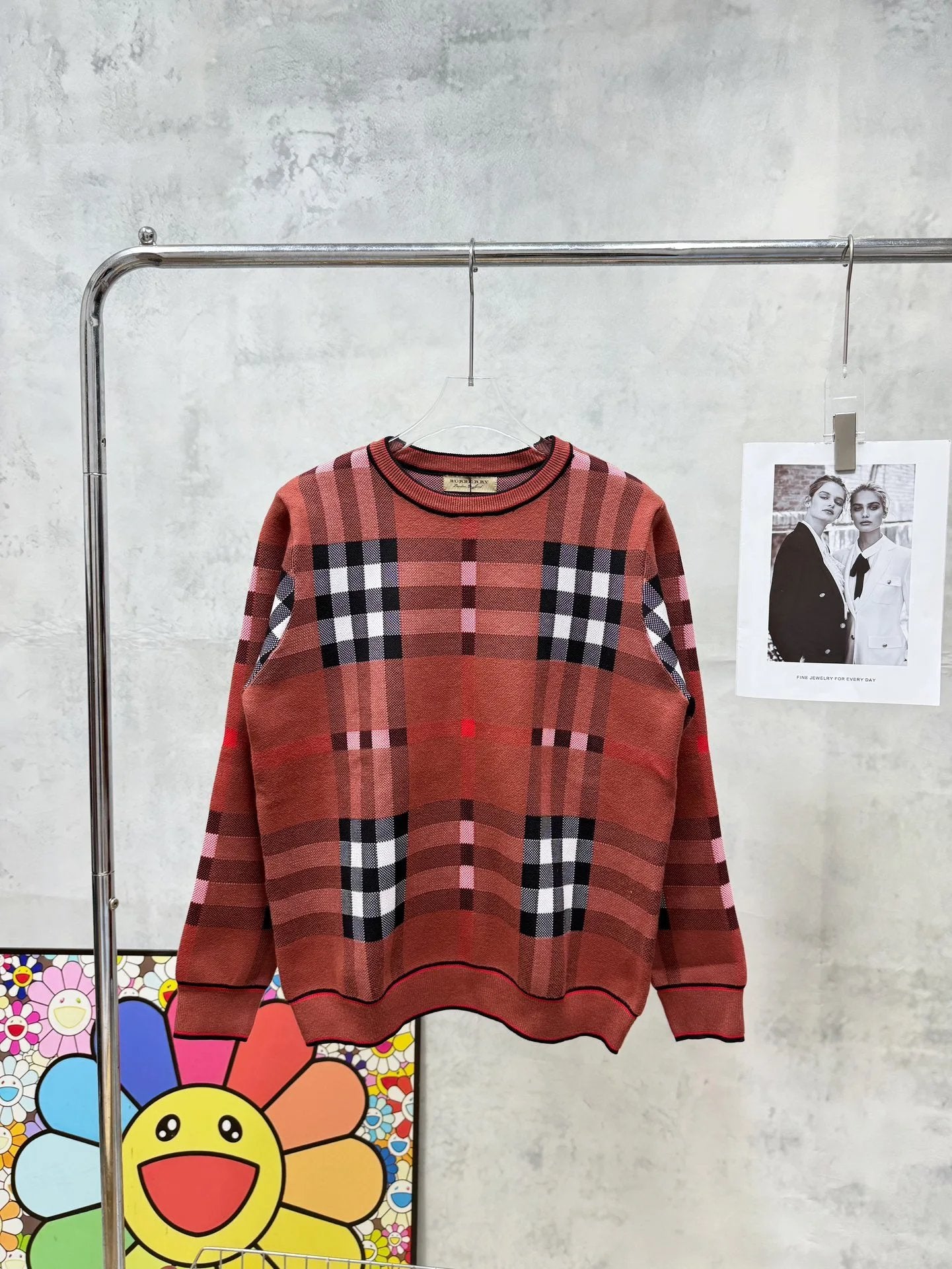 Burberry Sweater Patchwork Classic Plaid Round Neck Knit Sweater700Kegao Heavyweight Pullover Sweater Casual Loose Versatile Cashmere Sweater os Unisex Style24ss Autumn and Winter New Products