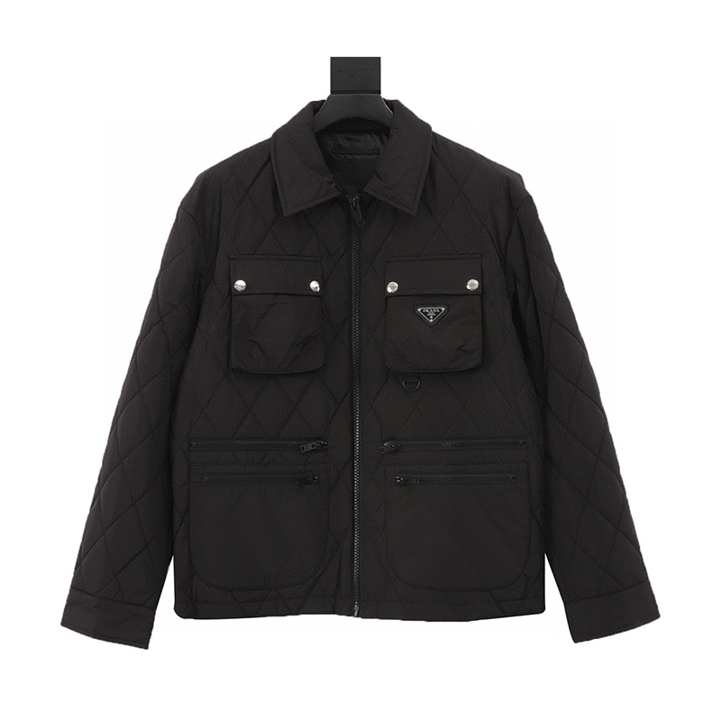 PRADA Jackets Chest Square Large Pocket Bilateral Double Zipper Thin Cotton Jacket for Men and Women