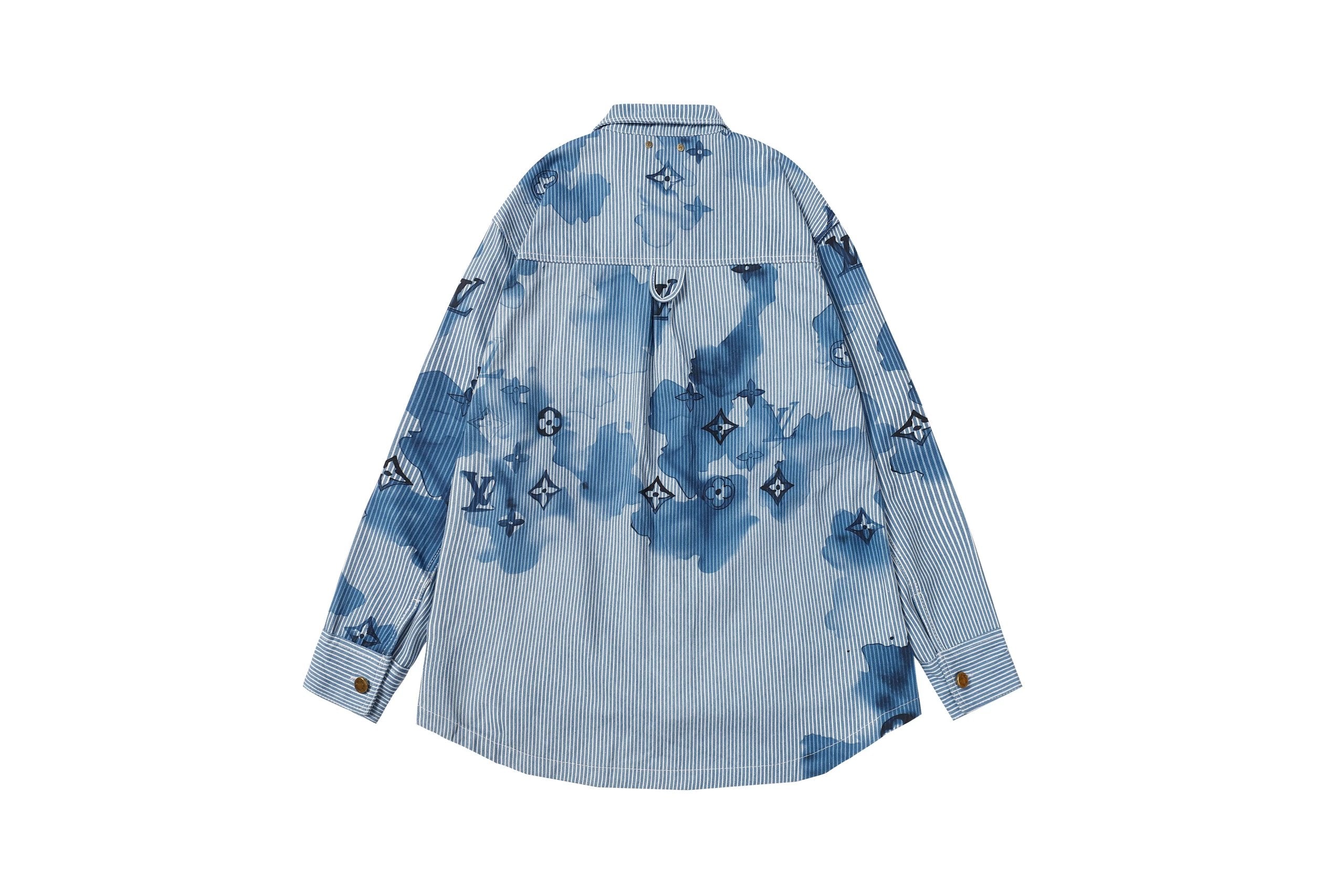 Louis Vuitton LV Shirt Ink Wash Denim Thickened Long Sleeve Shirt Unisex Versatile Business Casual Slim Fit Jacket