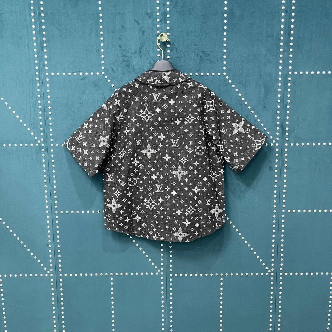 Louis Vuitton LV Shirt Printed with Old Flowers logo Shijia Turn-down Collar Short Sleeve Shirt Casual Business Versatile Slim Fit Unisex Jacket