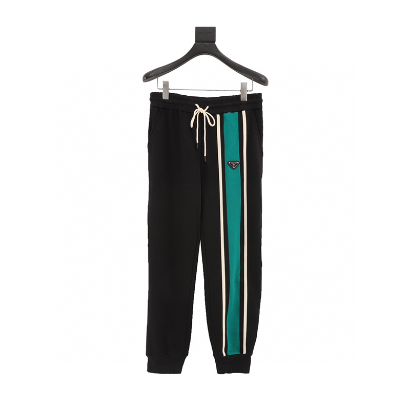 PRADA Sweatpants Side Triangle Mark Green Ribbon Suit Trousers for Men and Women