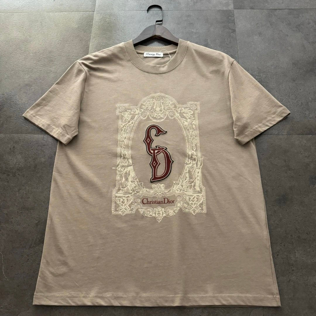 Dior T-shirt Hand-drawn Silhouette 3D Embroidery on the Chest logo round Neck Short Sleeve25ss New Pure Cotton Unisex Style T Casual T-Shirt Base Layer Shirt OS Loose Fit Half Sleeve Top Plus Size