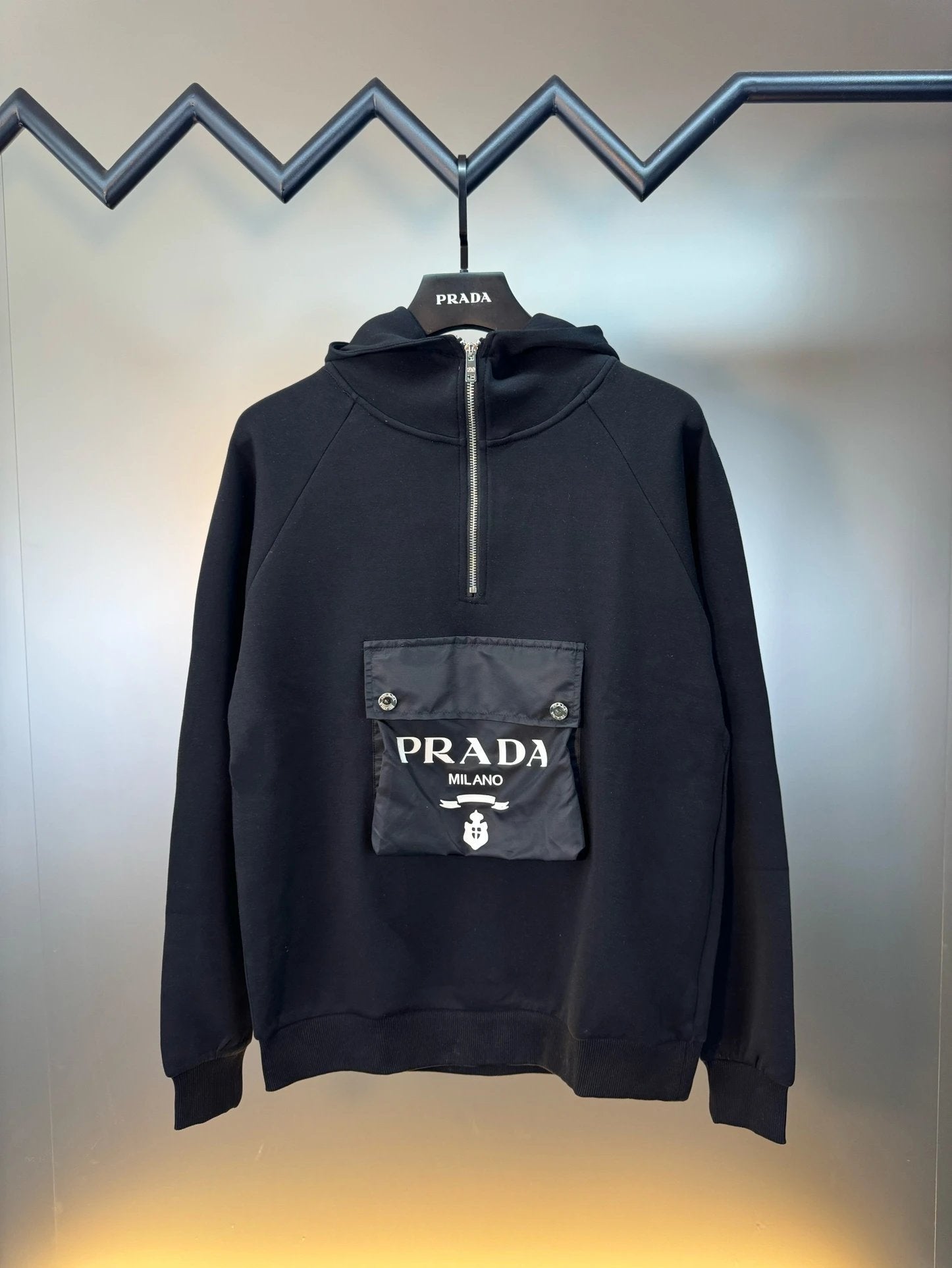 PRADA Hoodie Silicone Pocket Letters logo Zipper Hoodie Casual Loose Fit Versatile Pullover Sweatshirt Sportswear os Versatile Inner Layer Top Unisex24ss Autumn and Winter New Products