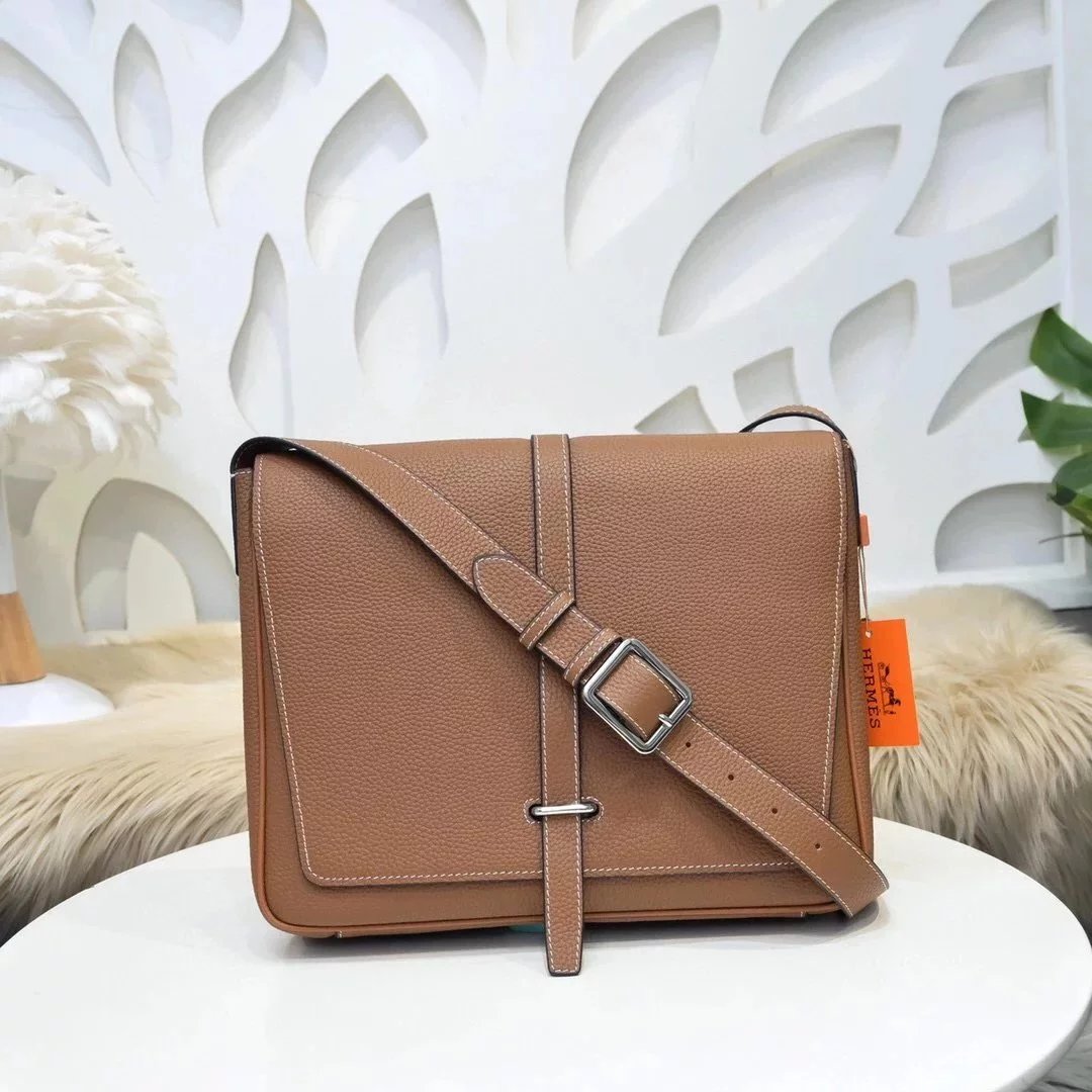 Hermes men's bag Top version Market Quality New Classic Men's Fashion Crossbody Bag Men's Casual Shoulder Bag Men's Bag First Layer Cowhide Handbag Khaki Full Leather Black Canvas Handmade Large Bag Women's Bag