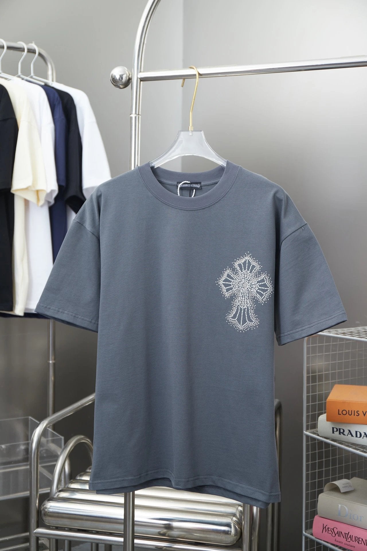 Chrome Hearts T-shirt Early Spring New Style Horseshoe Rhinestone Short Sleeve Round Neck Short Sleeve25ss New Pure Cotton Unisex Style T T-shirt OS Loose Fit Base Shirt Short Sleeve Top T-Shirt