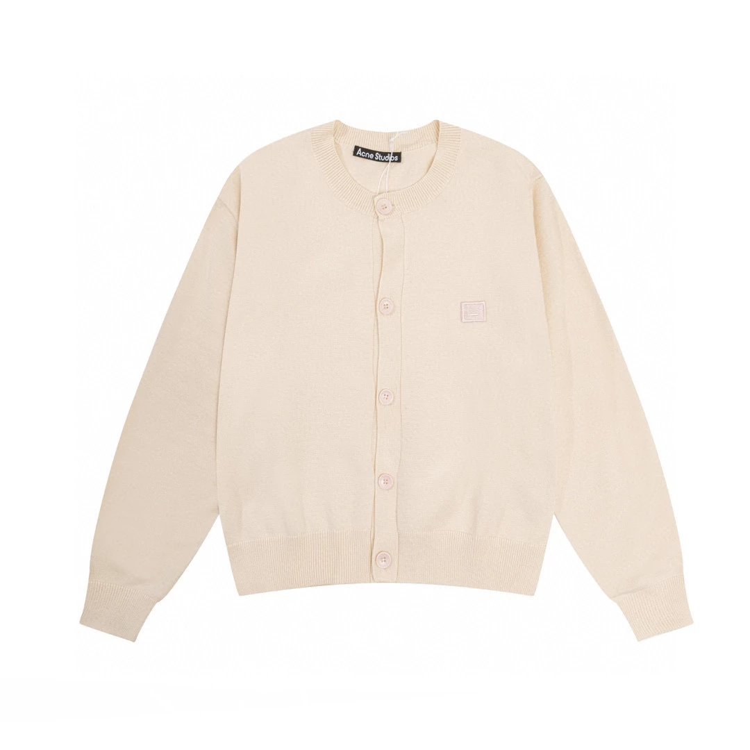 Acne Studios Sweater Top Version for Men and Women F Facial Expression Pure Wool round Neck Collar Button Sweater Coat Knitted Cardigan