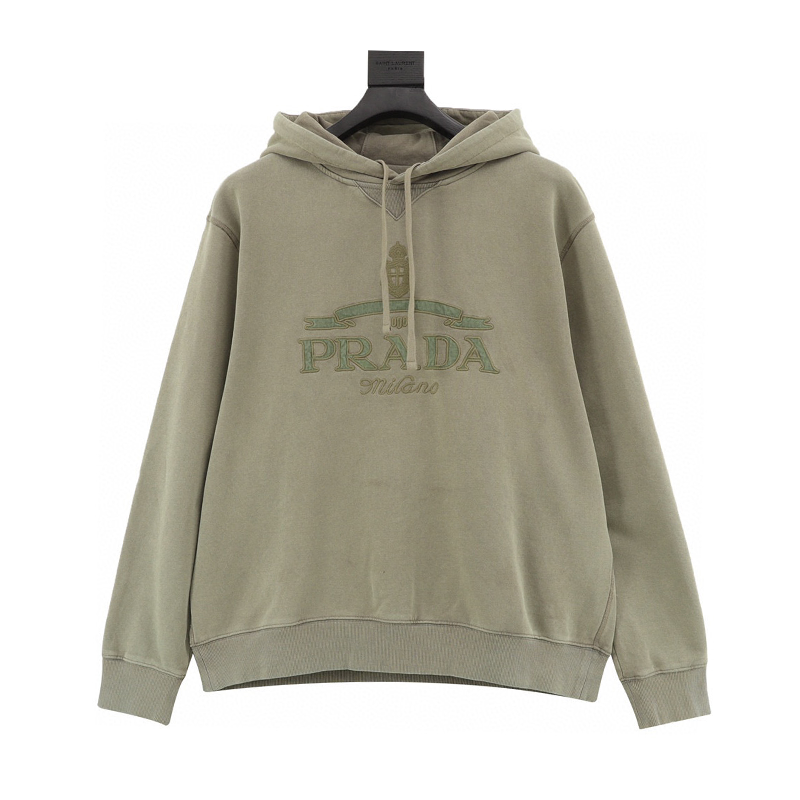 PRADA Hoodie Embroidery logo Washed Hooded Sweater for Men and Women