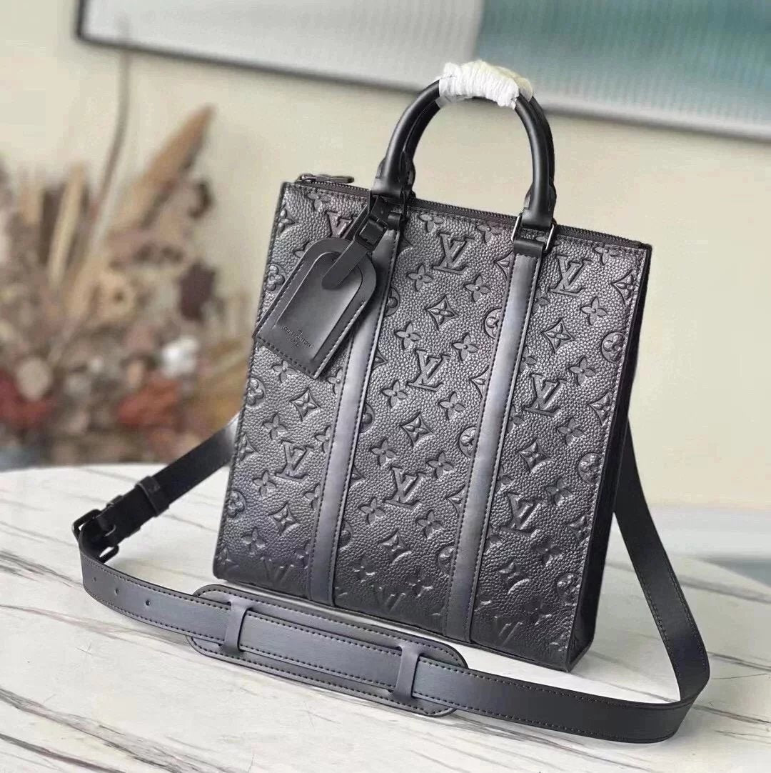 Louis Vuitton LV briefcase Top version 【**Surrogate Shopping Edition】M46098M599602022New Men's Black Flower Cowhide Embossed sacplat Handbag Black Warrior Briefcase Computer Bag Shoulder Messenger Bag Messenger Men's Bag