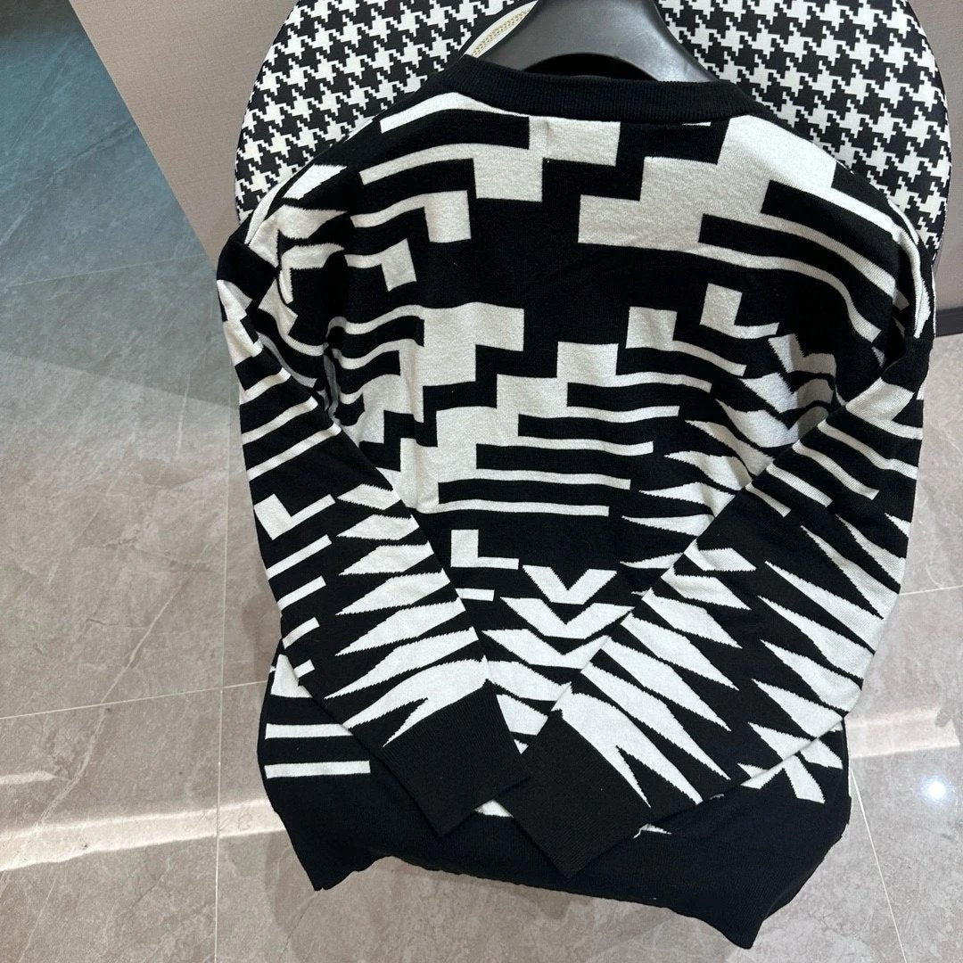 Louis Vuitton LV Sweater Jacquard Knitted Wool Crew Neck Sweater Long Sleeve Pullover Thickened Lazy Style OS Loose Fit Jacket Unisex Same Style Inner Versatile Casual Top