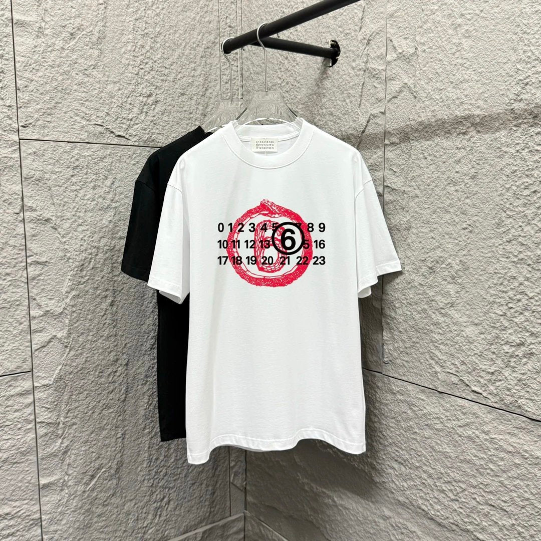 Maison Margiela T-shirt Round Neck Short Sleeve with Year of the Snake Number Print on Chest25ss New Pure Cotton Unisex Style T T-shirt OS Loose Fit Base Shirt Short Sleeve T-Shirt Top