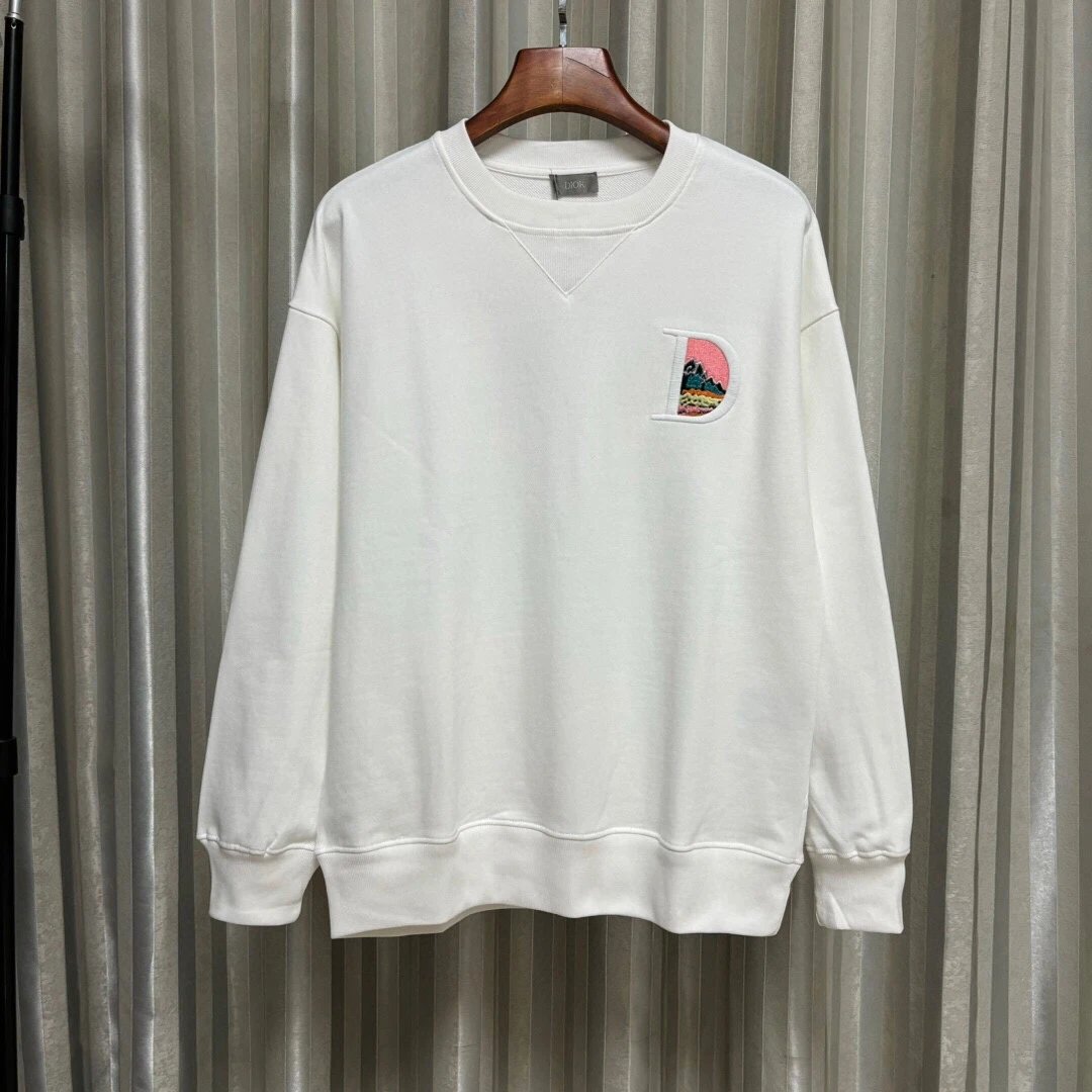 Dior Hoodie Chest Lettering logo Embroidered Crewneck Sweatshirt Long Sleeve Base Shirt Outerwear Trendy Unisex Sports Casual Loose Fit Versatile Autumn Winter New Arrival
