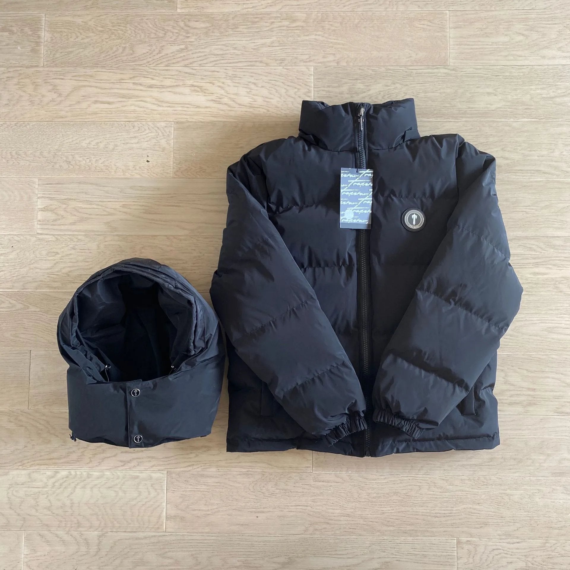 Trapstar Down Jackets Vests Winter Maychao Black with a Small Label Men's Cotton Padded Coat Thickened Detachable Hat Sports Cotton Jacket All-Matching