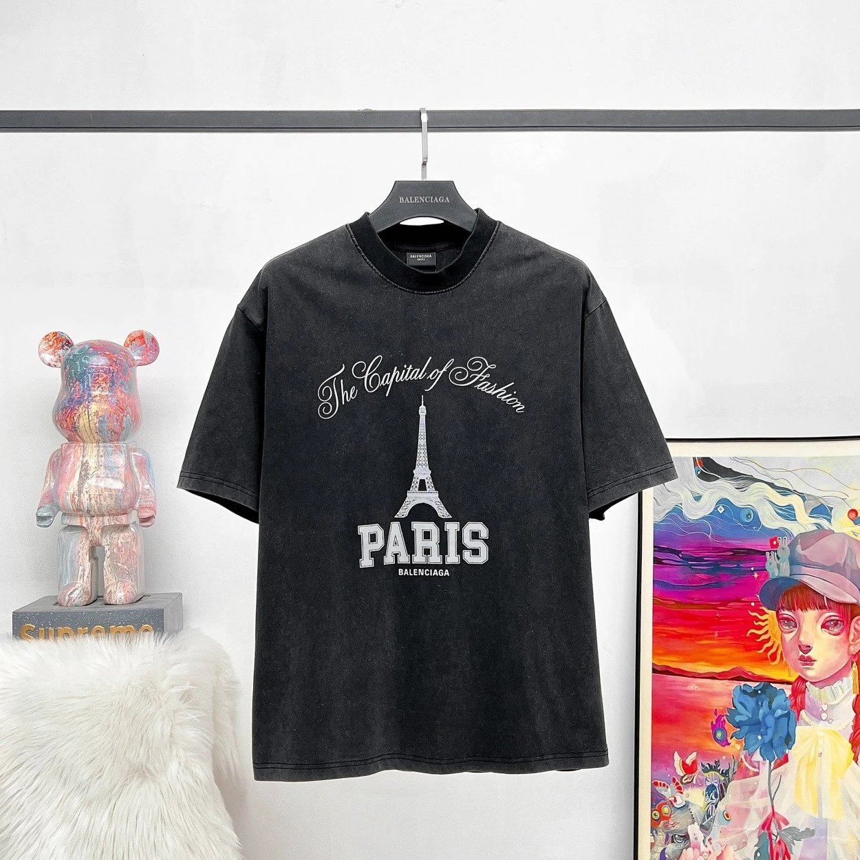 Balenciaga T-shirt Iron Tower PARIS Printing logo round Neck Short Sleeve25ss New Pure Cotton Unisex Style T T-shirt OS Loose Fit Base Shirt Top Half Sleeve T-Shirt