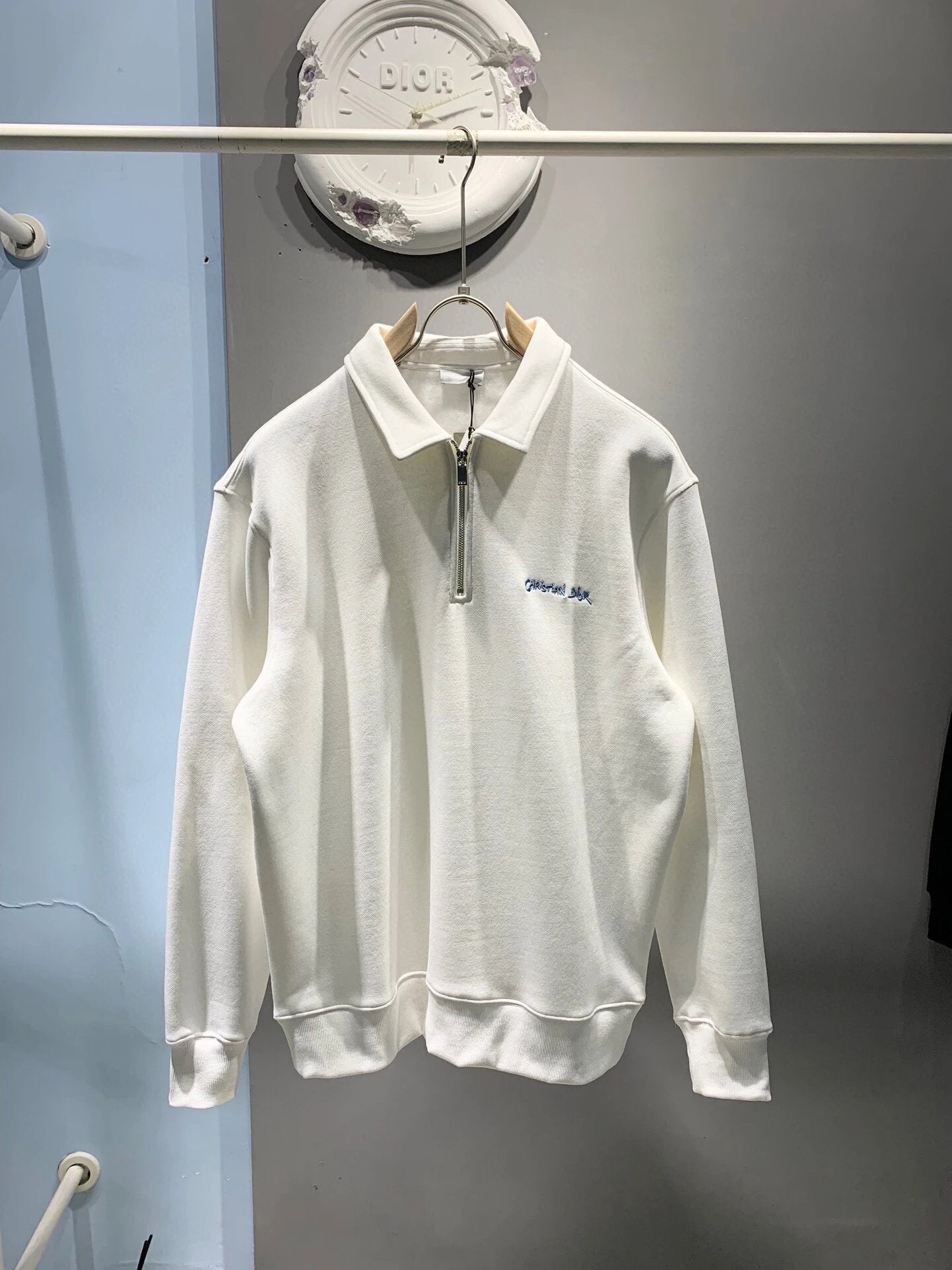 Dior Hoodie Embroidered Zipper Collar Sweatshirt Base Shirt Unisex