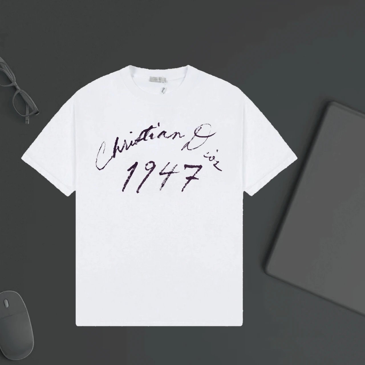Dior T-shirt Chest Number and Letter Print logo round Neck Short Sleeve25ss New Pure Cotton Unisex Style T T-shirt OS Loose Fit Base Shirt Half Sleeve T-Shirt Top Half Sleeve