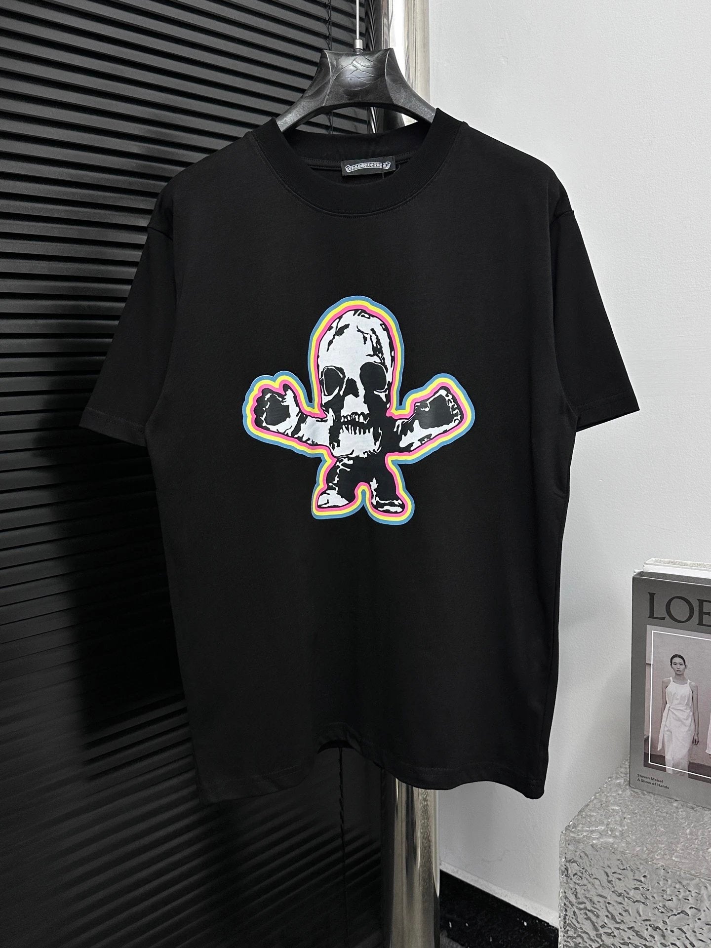 Chrome Hearts T-shirt Front and Back Sanskrit Skull Colorful Print logo round Neck Short Sleeve25ss New Pure Cotton Unisex Style T T-shirt OS Loose Fit Base Shirt Half Sleeve T-Shirt Top Half Sleeve