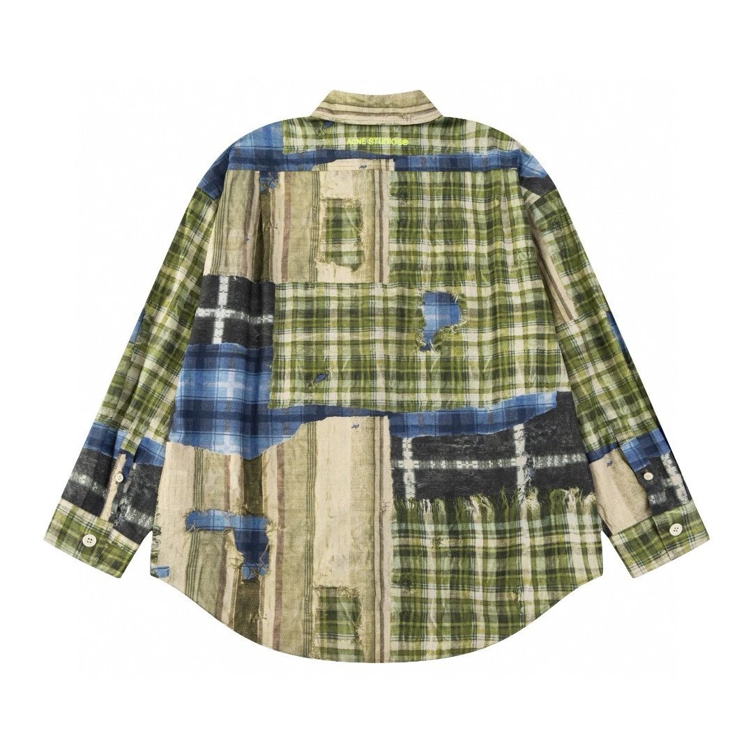 Acne Studios Shirt Top Version Counter Same Style Fashion Brand Long-Sleeved Shirt Men's and Women's Same Lapel Shirt Loose Casual Shirt