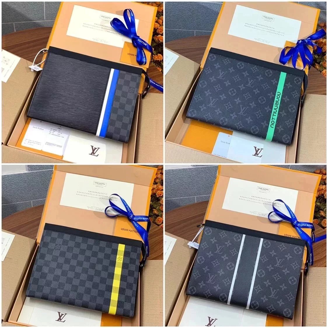 Louis Vuitton LV Wallets/Clutches Top version New upgrade version POCHETTEVOYAGE Medium Handbag Men's Clutch Briefcase Men's Bag M56827Black Plaid M61692M60107M64440Stripes