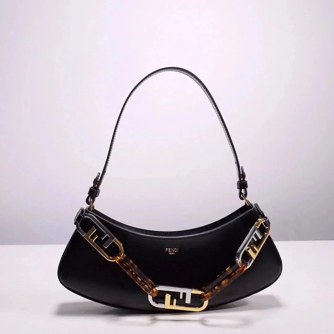 FENDI Women's Bag Top version New Presbyopic Hawksbill hobo Handbag O'LockSwing Double F Chain Bag High Sense Niche Fashion All-Match Portable Shoulder Bag Underarm Bag