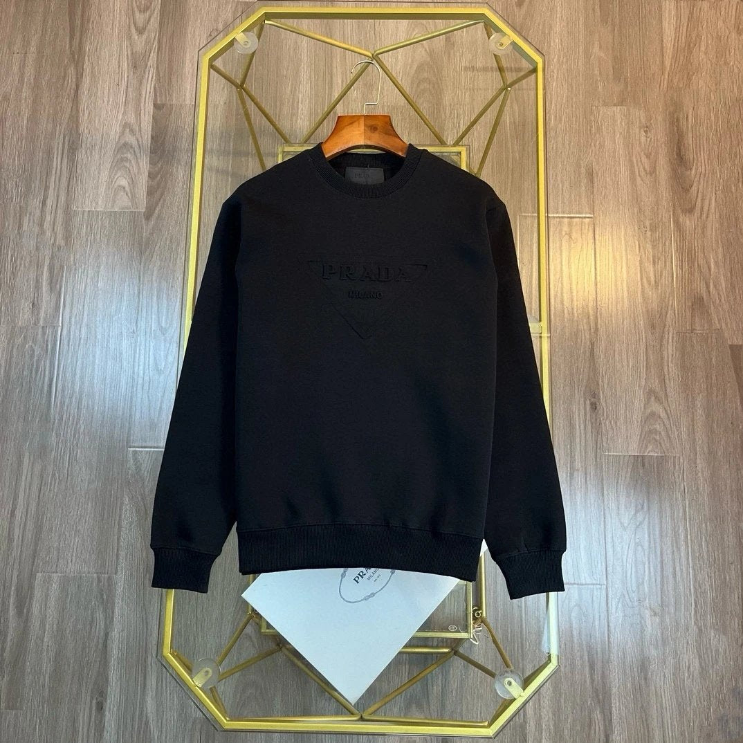 PRADA Hoodie SS24New Style Front Triangle 3D Embossed Crewneck Sweatshirt Long Sleeve Base Shirt Outerwear Trendy Unisex Sports Casual Loose Fit Versatile Autumn Winter New Arrival