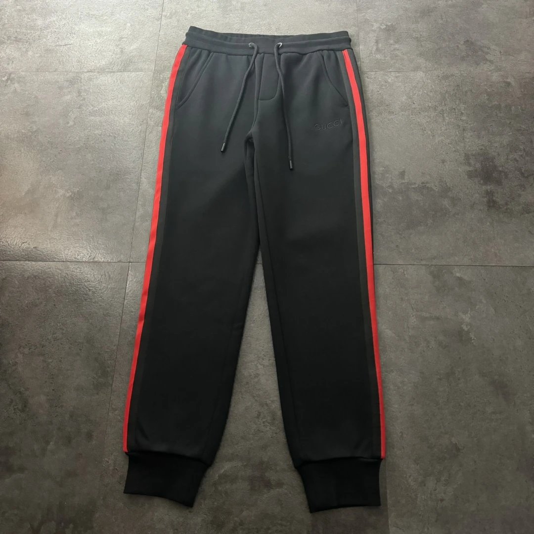 Gucci Sweatpants Fleece Lined Thickened Patchwork Drawstring Jogger Sweatpants for Men and Women, Autumn and Winter Loose Fit, High Waist, Color Block, Plus Size, Casual Pants