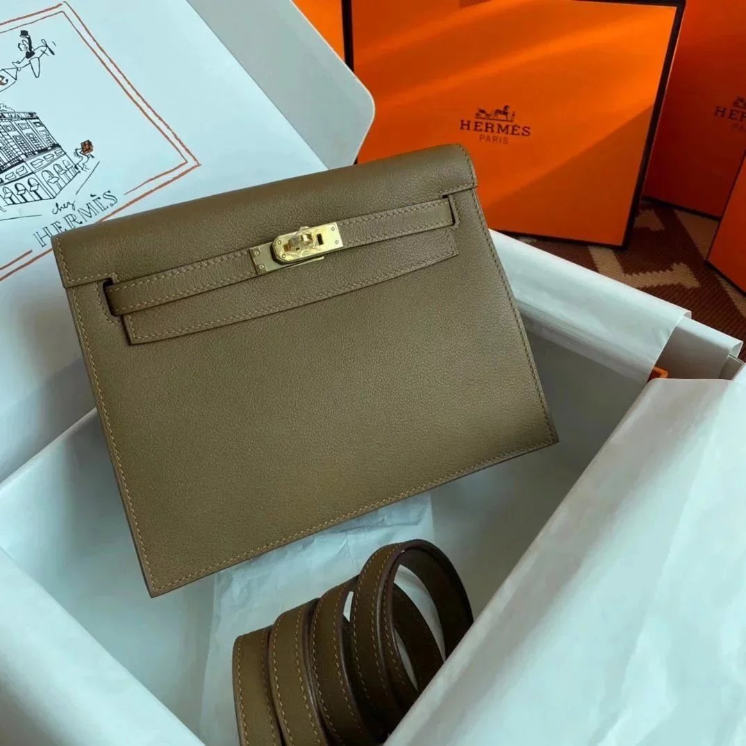 Hermes women's bag Top version 【H Handmade】Women's Bag KellyDanSe22cmevercolor Leather Imported Beeswax Thread Clutch Backpack Waist Bag Shoulder Messenger Bag Gold and Silver Buckle