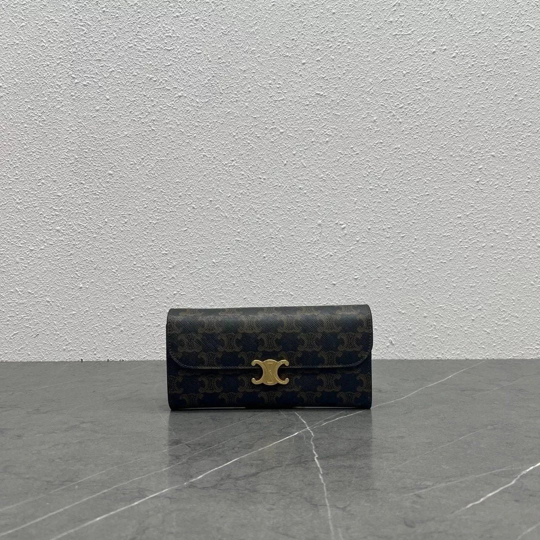 Celine Wallet Top version 【Super Original Leather】Counter Synchronous Arc De Triomphe Wallet Long Wallet Women's Handbag Clutch Purse Cowhide Leather Wallet