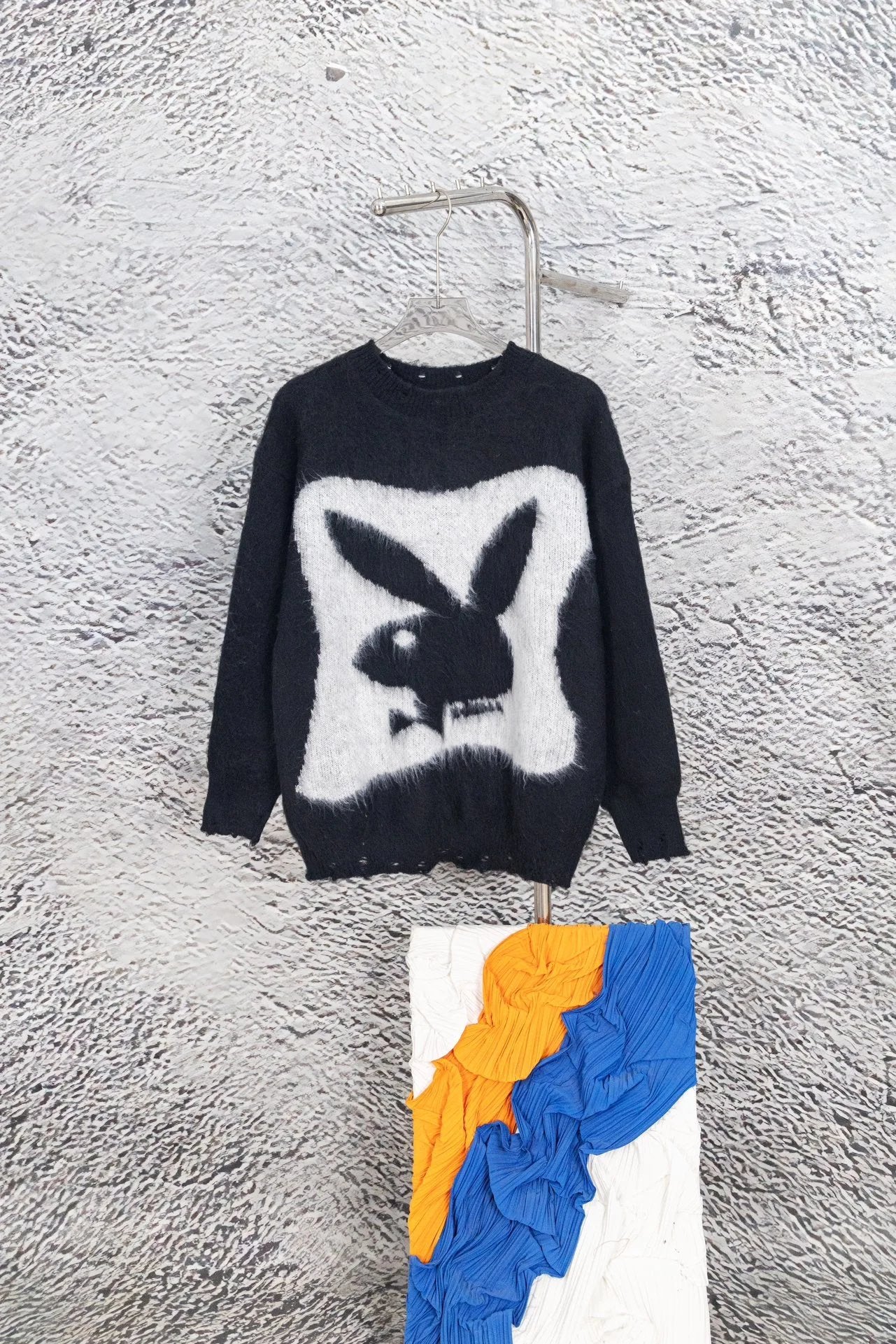 YSL Sweater Collaboration Playboy Bunny Mohair Crewneck Sweater Thickened Lazy Style Unisex Loose Knit Top Coat Versatile Casual Wear