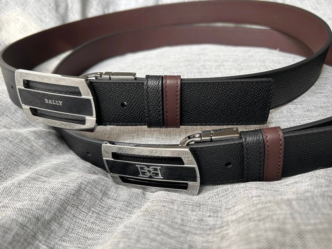 Bally Belt Top version Original Single Belt Counter New Men's Double-Sided Casual Business Belt Wide3.4cm Double-Sided Head Layer Cowhide Belt First Layer Cow Leather Belt Men and Women Business Casual Belt Belt Men's Leather Belt