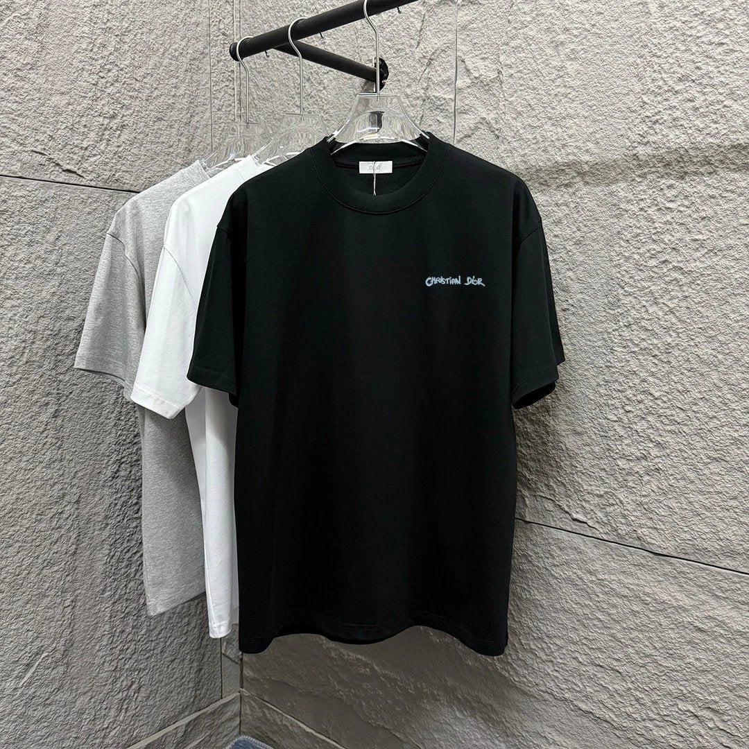 Dior T-shirt Letter Embroidery Crew Neck Short Sleeve Pure Cotton T T-shirt ins Unisex Simple Summer New Casual Base Shirt T-Shirt